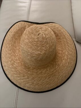 Natural Straw Wide-Brim Sun Hat with Black Trim